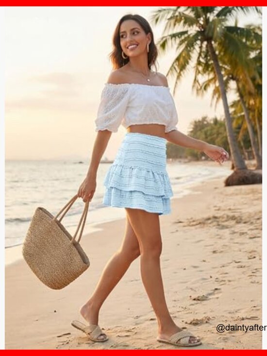 Polyester Blend High Waist Ruffle Mini Skirt with Built-in Shorts - Picture 3 of 7